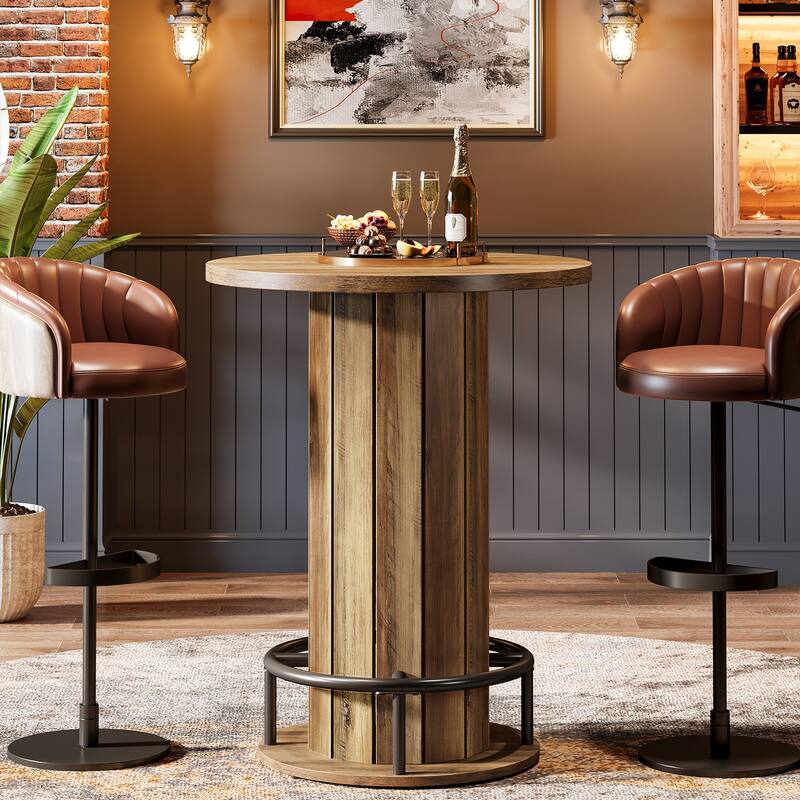 Round Bar Table, 39.4" H Wood Bistro Pub Table
