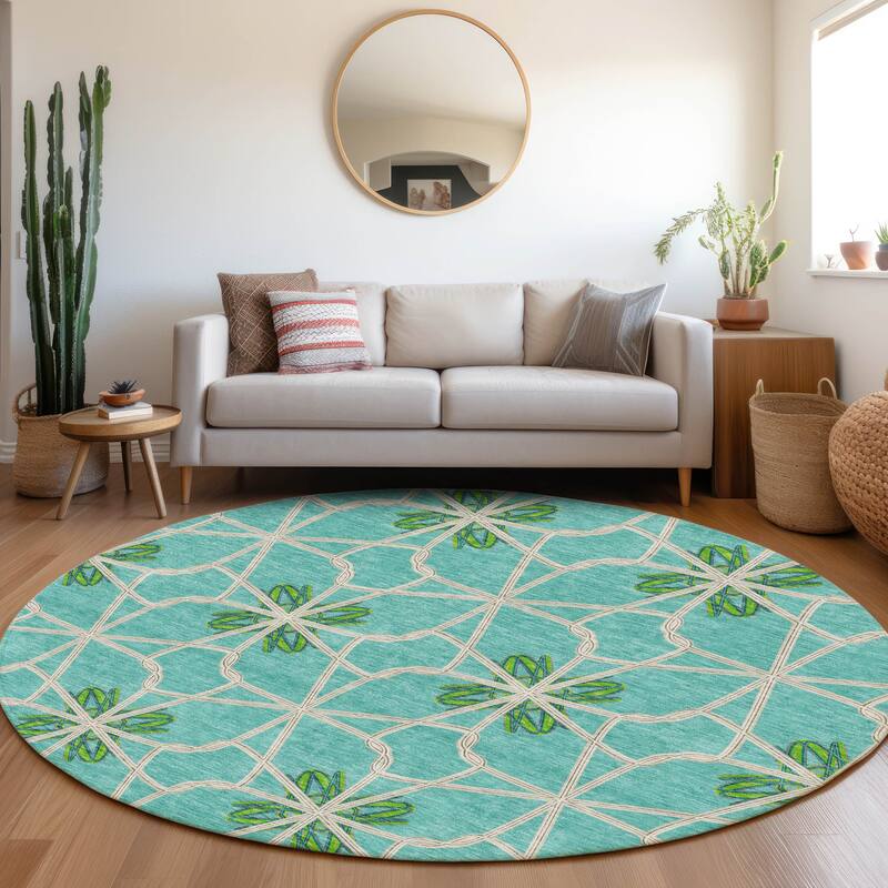 Premium Washable Super Soft Contemporary Tangle Mayfield Rug - Aqua - 8' x 8'