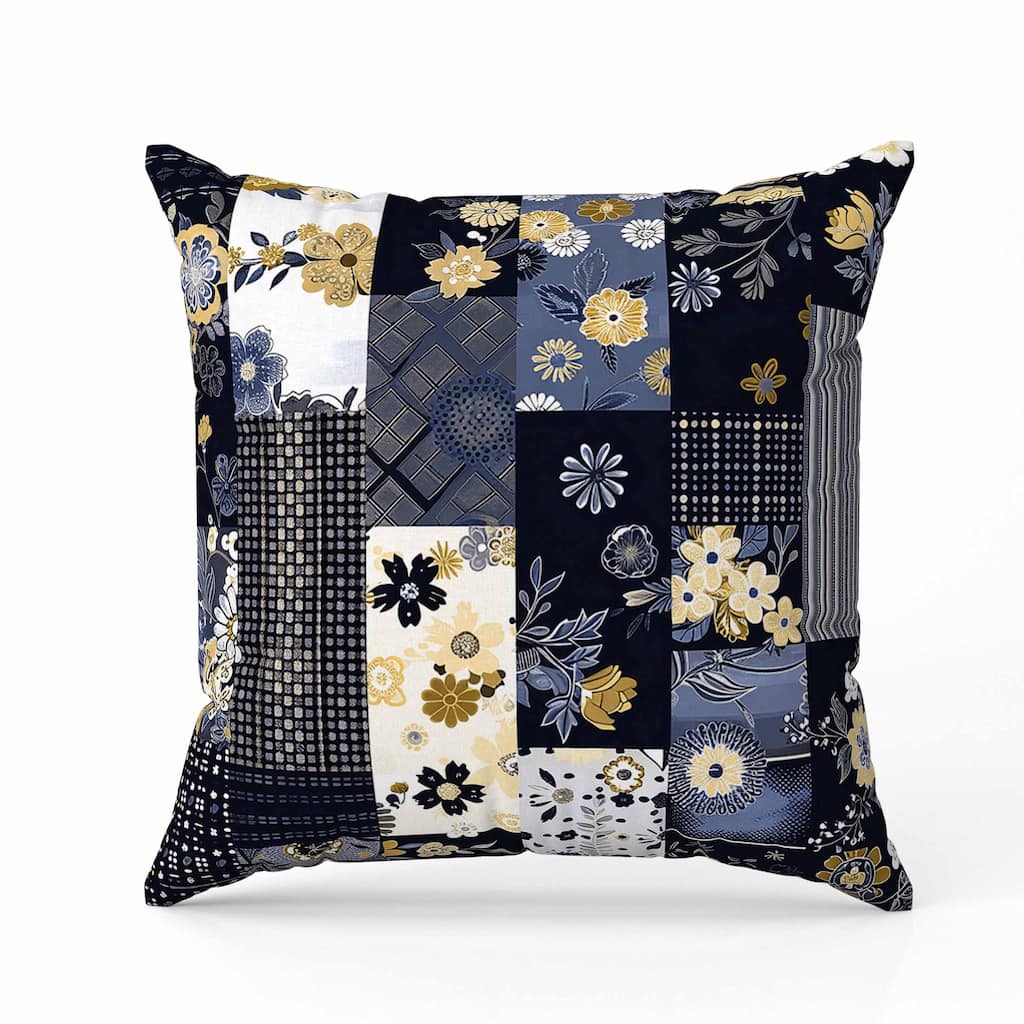 Twilight Bouquet Indoor/Outdoor Reversible Throw Pillow Blie and Beige