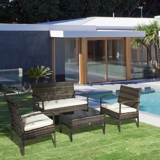 4 Piece Outdoor Rattan Wicker Patio Conversation Set - Bed Bath ...