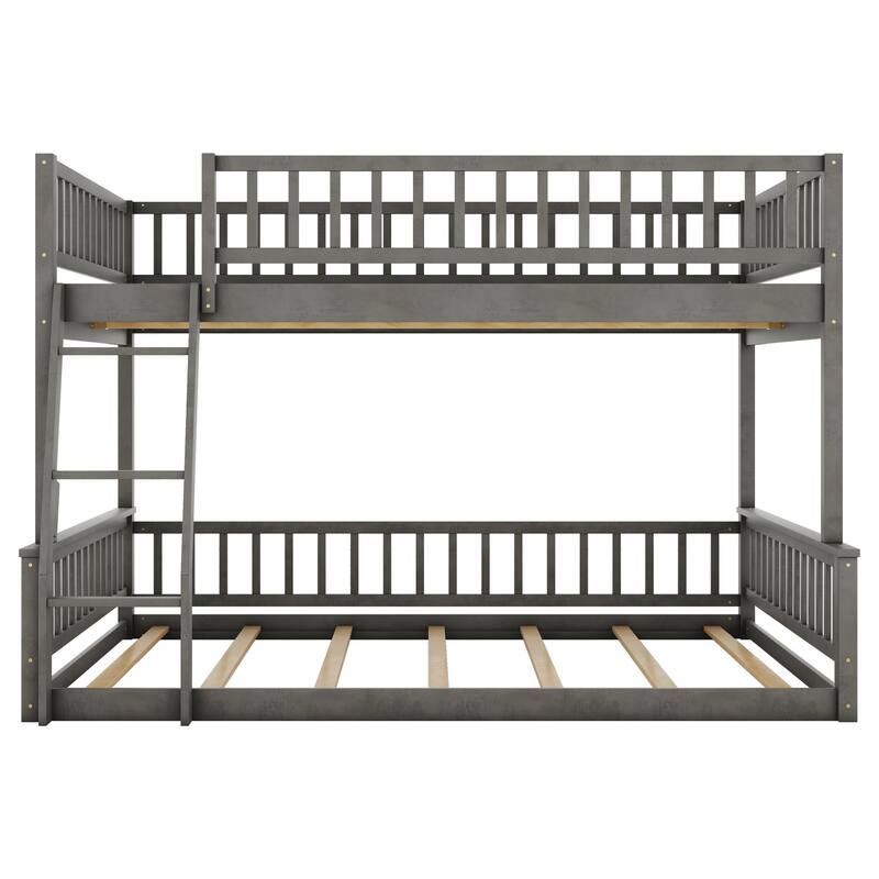 Space-Saving Full XL over Queen Bunk Bed with Ladder and Guardrails in Gray