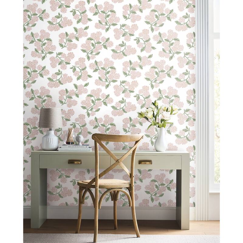 Rifle Paper Co. Hydrangea Pink and White Peel and Stick Wallpaper