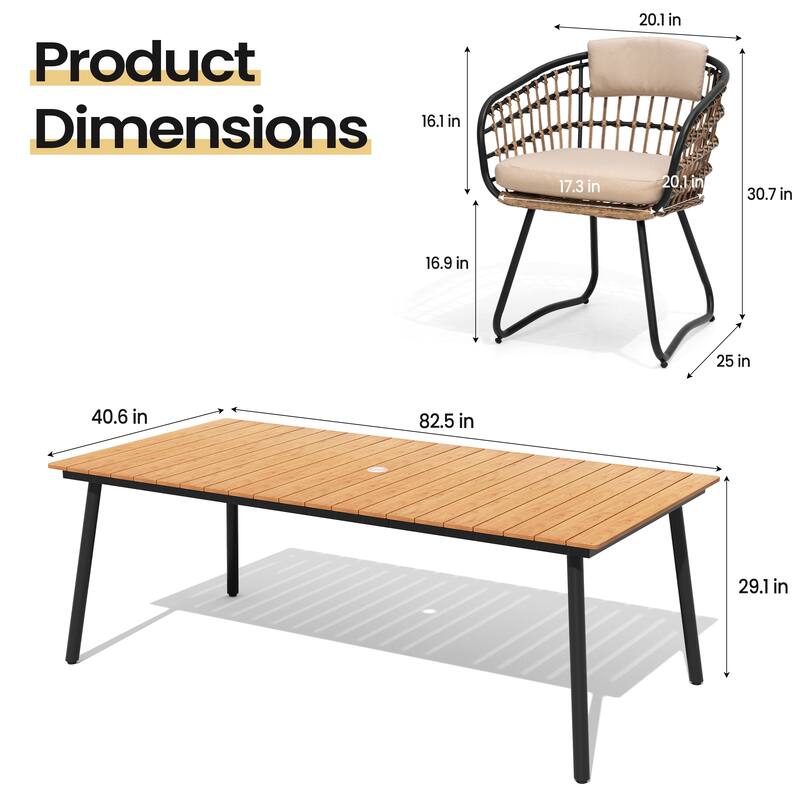 9PC Outdoor Patio Dining Set Aluminum Dining Table with PE Rattan Chairs - Set of 9