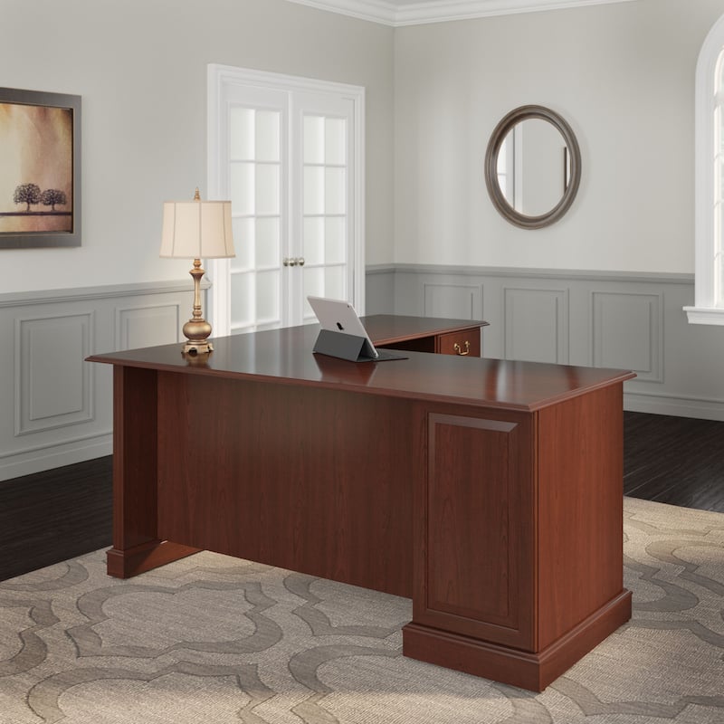 Bush Furniture Saratoga L Shaped Computer Desk with Drawers - Harvest Cherry