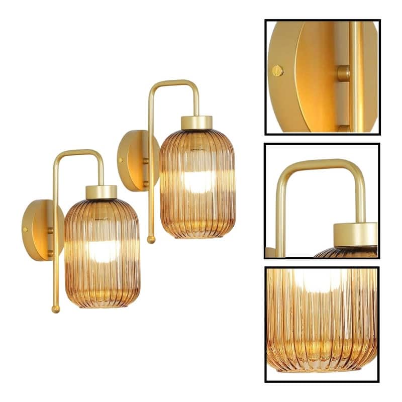 2 Pack bulb lights gold lighting fixtures glass, iron wall sconces
