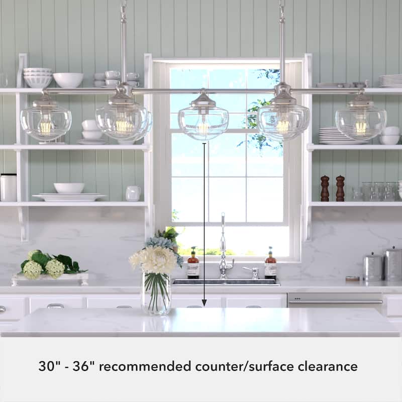Hunter Saddle Creek Linear Chandelier, Clear Glass, Dining Room Table, Kitchen Island