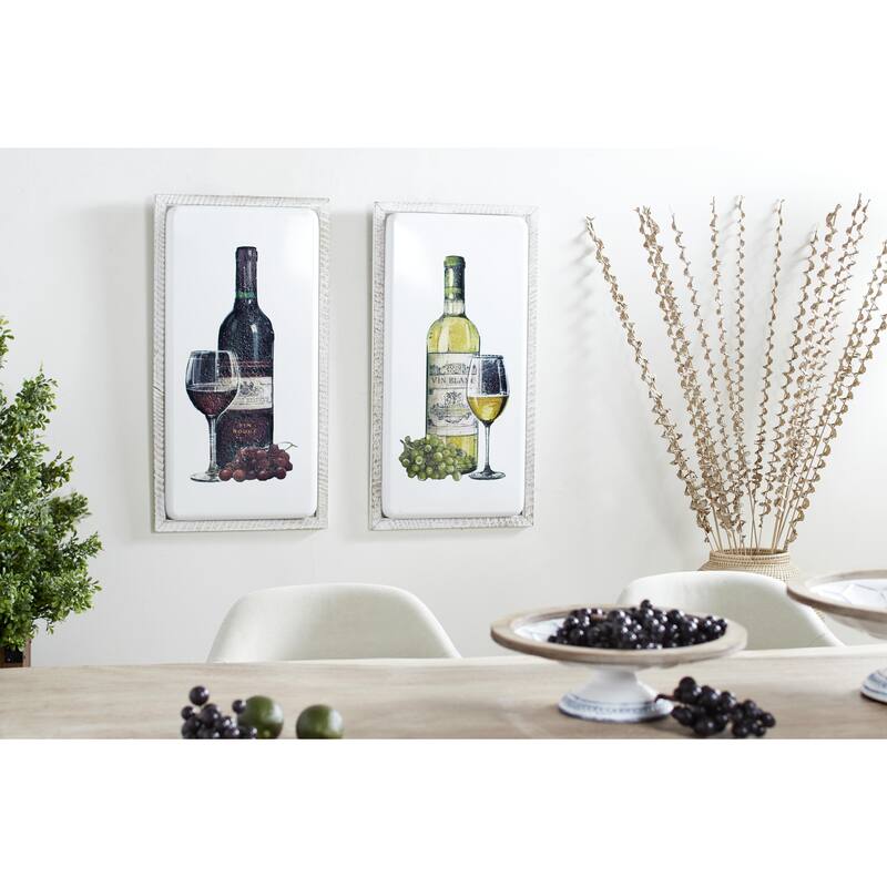 Metal Wine Wall Decor - Set of 2 White - Roche River Decor