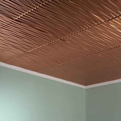 FASÄDE Dunes Vertical Decorative Vinyl 2ft x 2ft Glue Up Ceiling Panel in Polished Copper (5 Pack)