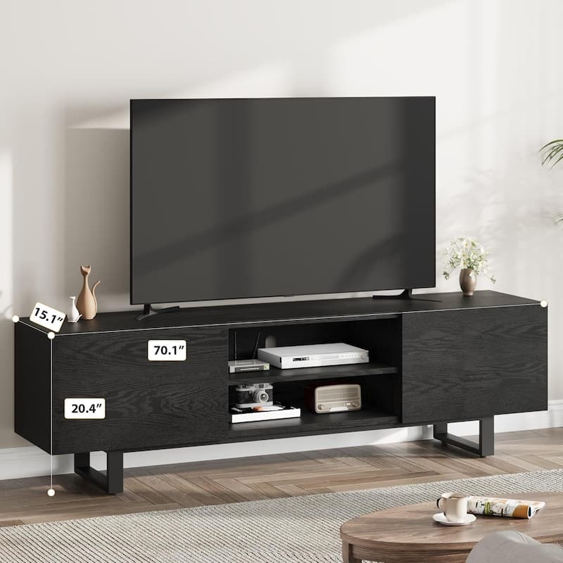 Modern 70" Entertainment Center TV Stand for 65/75/80 Inch TV with 2 Drawers & Open Shelves - N/A