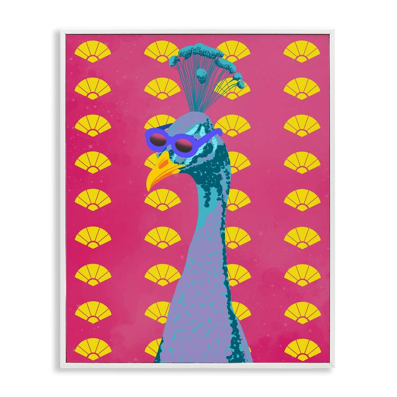 Stupell Vibrant Mod Peacock Framed Giclee Art Design By Marcus Prime - 11 x 14 - White