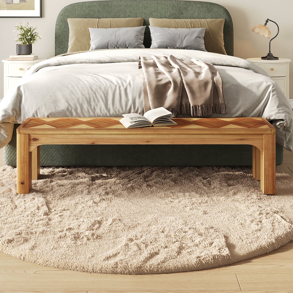 Solid Wood Entryway Bench, 63" Shoe Bench, End of Bed Bench Stool for Bedroom, Entryway, Hallway, Living Room