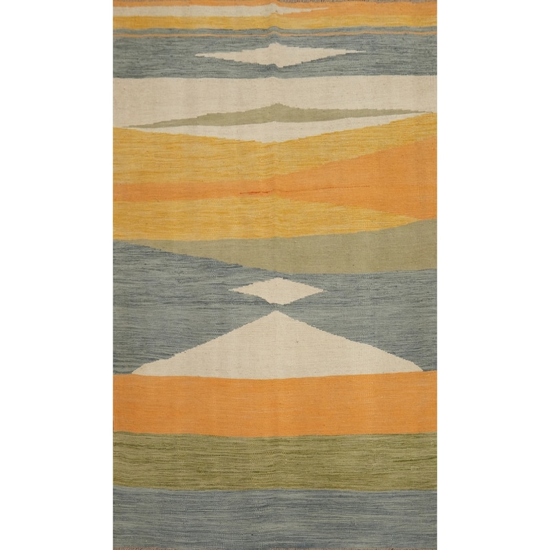 Hand Woven Oriental 100% Wool Carpet Southwestern Modern Multi-Colored Kilim Area Rug - 6' 1'' X 4' 1''