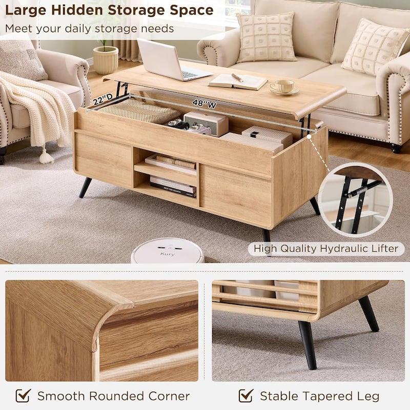 Mid Century Modern Lift Top Coffee Table, Center Table for Living Room