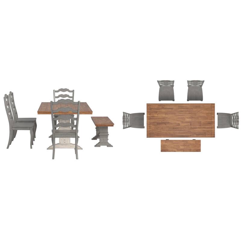 Ronda 78" Rectangular Solid Wood Top Dining Set with French Ladder Back Chairs
