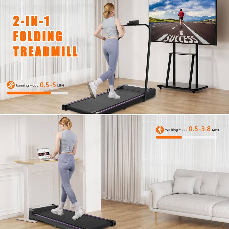 Under Desk Treadmill,Walking Pad, 2 in 1 Portable Treadmill with Handle Remote Control LED Display, Walking Jogging Machine