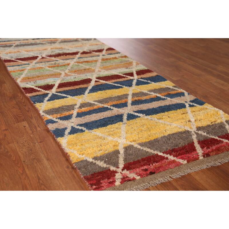 Trellis Moroccan Oriental Runner Rug Hand-Knotted Wool Carpet - 2'8" x 10'0" - 2'8" x 10'0" - Multi-Color