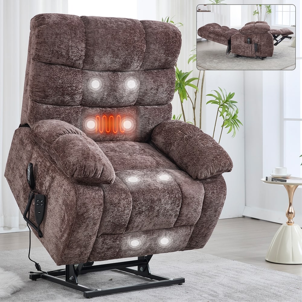 Chenille Power Lift Recliner Chair for Big & Tall with Massage & 180° Recline