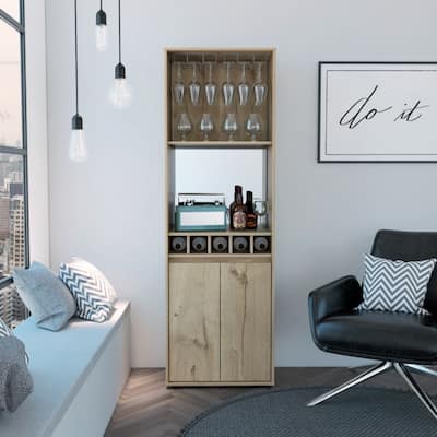 Double Door Bar Cabinet with 2 Shelves and 5 Built-in Wine Rack