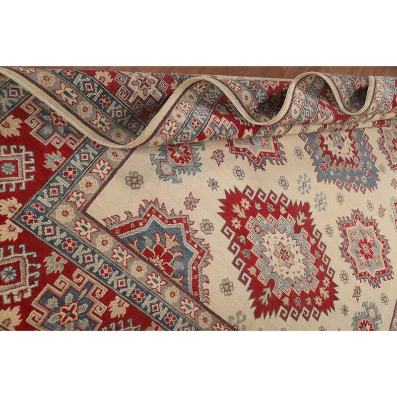 Ivory Kazak Oriental Area Rug Handmade Wool Carpet - 8'3" x 10'11"