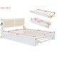 preview thumbnail 54 of 58, Versatile Pull-Out Bed,Full Size Elegant Bed Frame with Rattan Headboard and Sockets