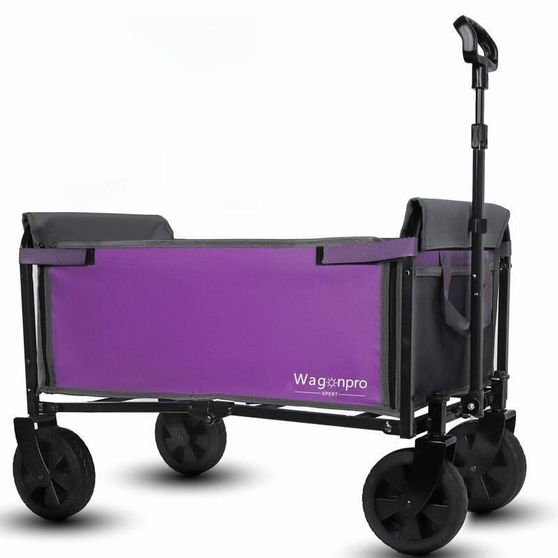 All-in-One Convertible Folding Utility Trolley with 4 Wheels, Bench Seat & Dog Leash - Purple