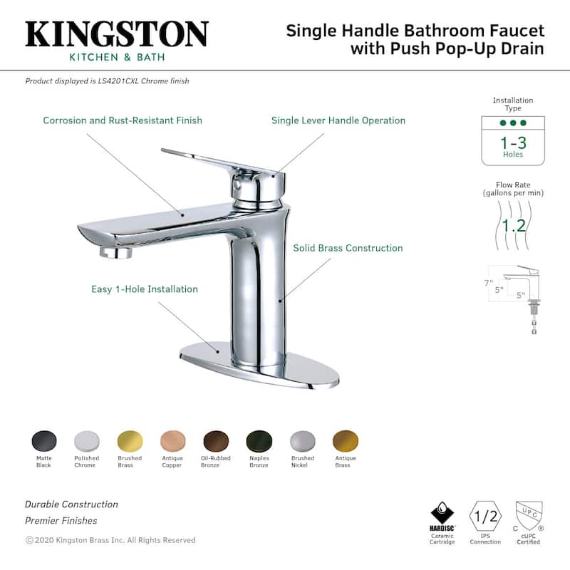 Kingston Brass Frankfurt 1.2 GPM Single Hole Bathroom Faucet with