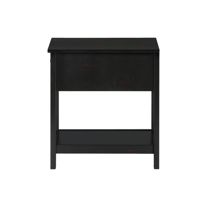 Accent Table, 2 Tier, End, Lamp, Nightstand, Side Table, Narrow, Small, Storage Drawer, Bedroom, Black Veneer, Transitional