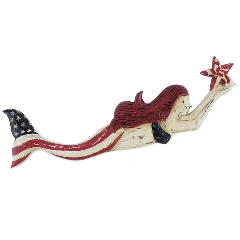 Mermaid Stars & Stripes Wall Hanging Plaque 4th of July 19.6 x 0.7 x 5.9 Inches.