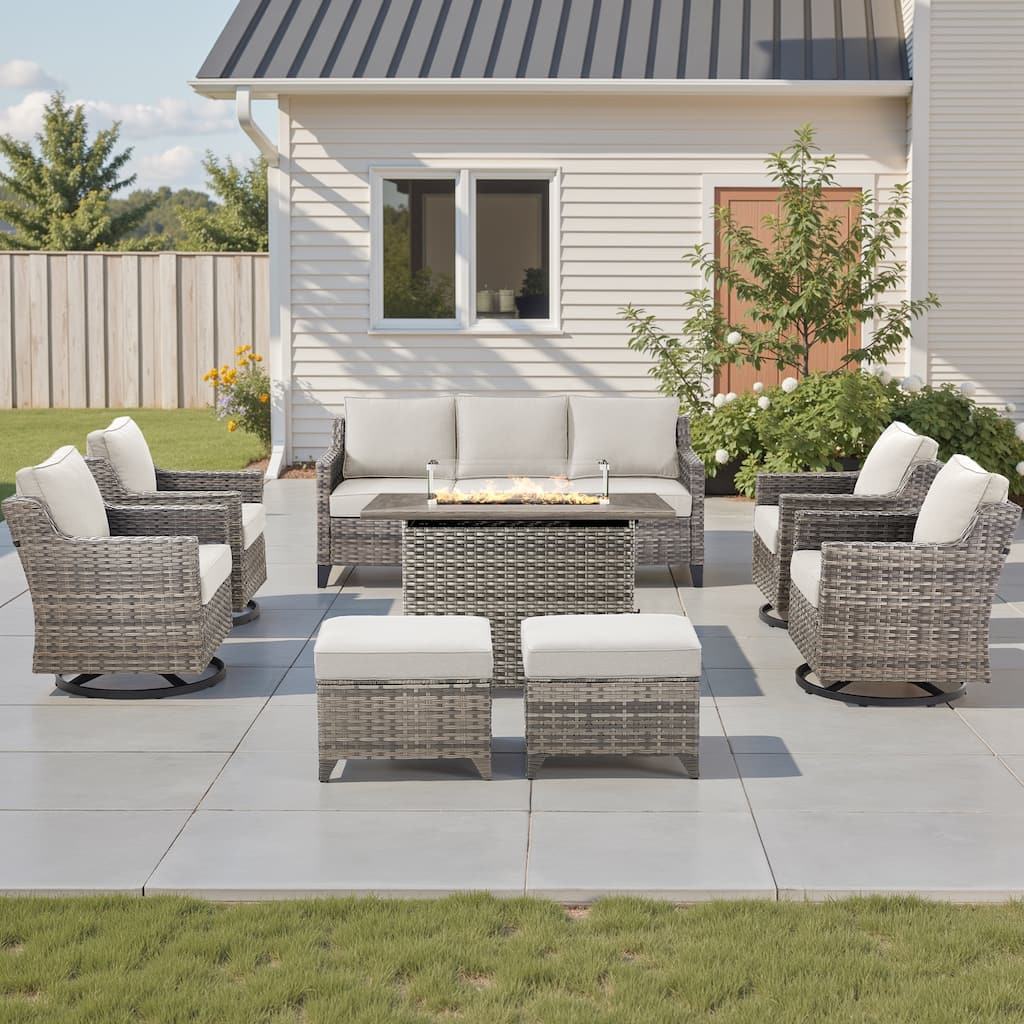 Pocassy 8 Pieces Fire Table w/ Sofa Swivel Chair Ottoman