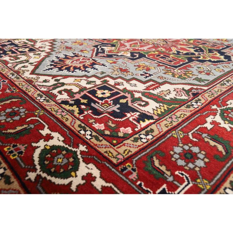 Light Blue Geometric Heriz Serapi Indian Area Rug Handmade Wool Carpet - 7'11"x 10'5"