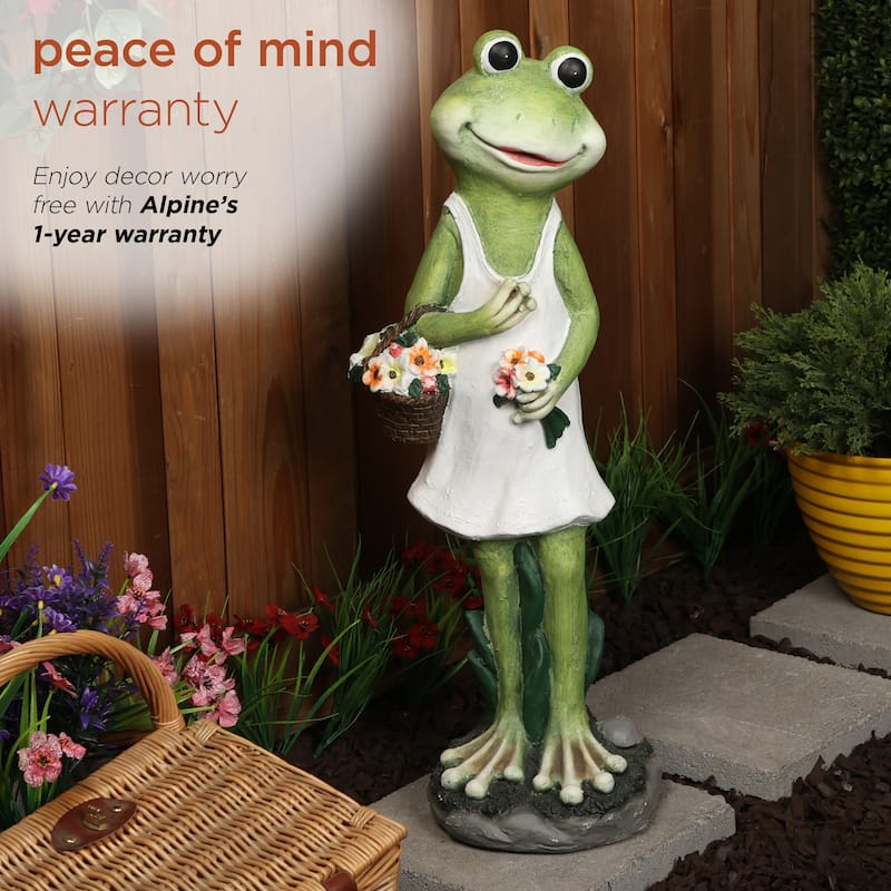 Frog in White Dress Statue w/Flowers