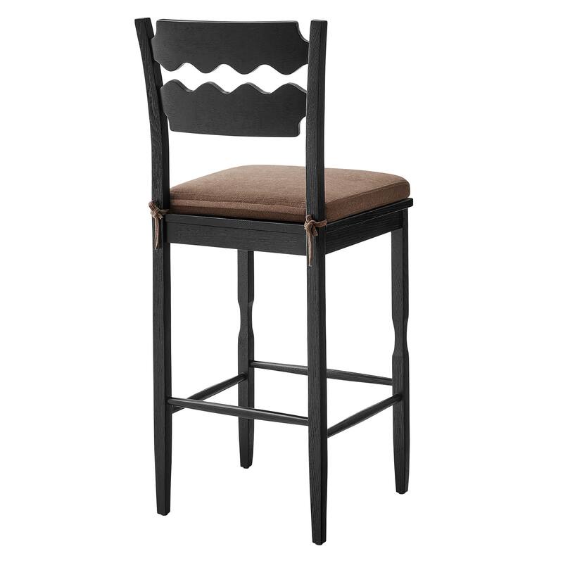 Jax Oak Wood Bar Stool With Wavy Razor Back and Cushion