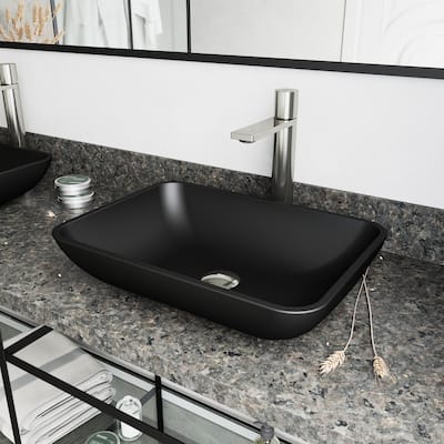 VIGO Black Sottile MatteShell Vessel Bathroom Sink and Gotham Faucet in Brushed Nickel
