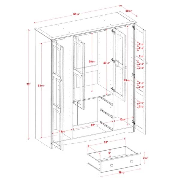 Palace Imports 100% Solid Wood Family 4-Door Wardrobe Armoire with Metal or Wooden Knobs