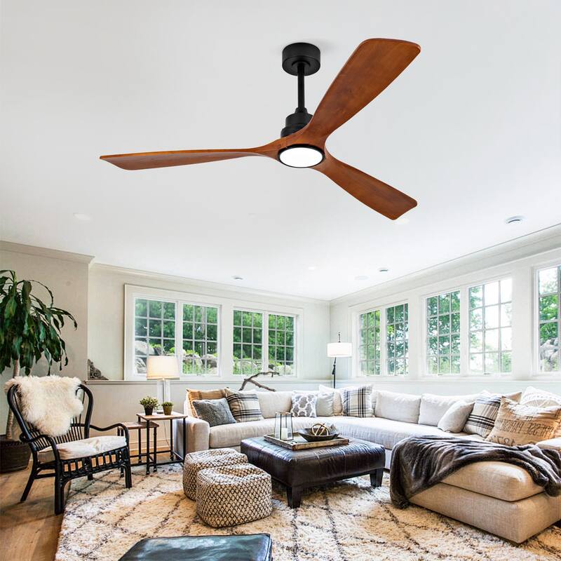 60 Inch Ceiling Fan With 18W Led Light 3 Solid Wood Blades Remote Control Reversible DC Motor For Home