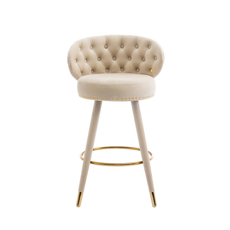 Contemporary Counter Bar Stools with Button Tufted Back（Set of 2）Beige - Set of 2