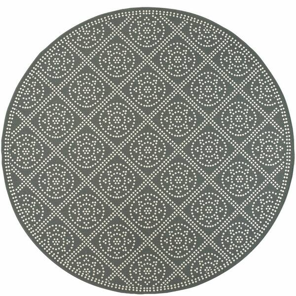Grainger Round Rug 8' Round Grey Round Geometric Stain Resistant Indoor Outdoor Area Rug ...