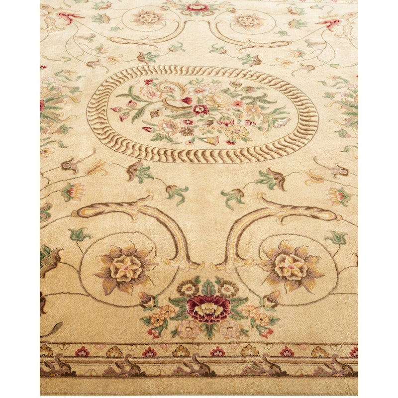Overton Hand Knotted Wool Traditional Oriental Yellow Area Rug - 6' x 9'