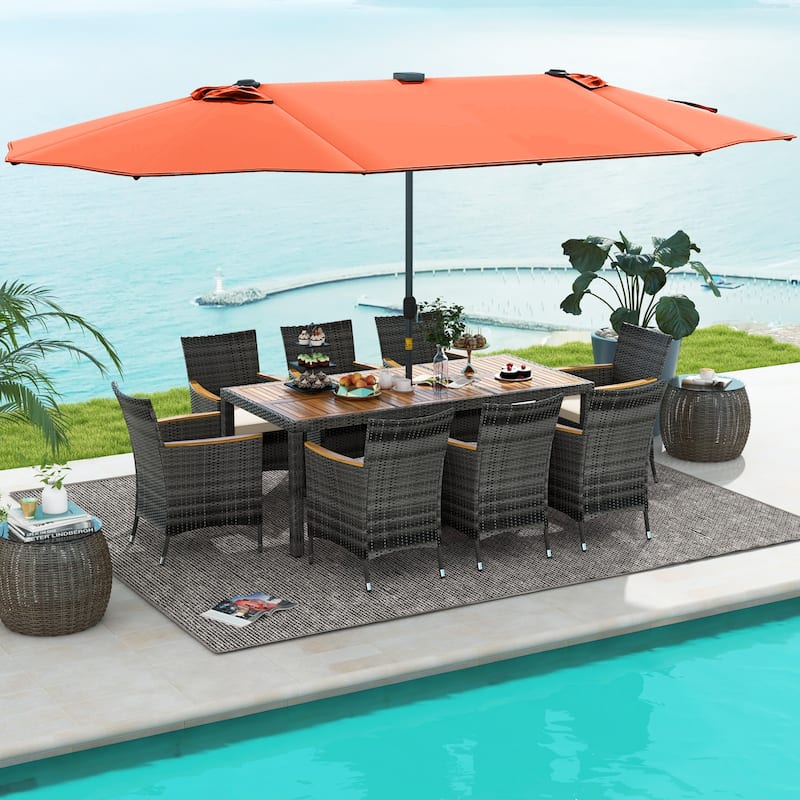 Costway 11 PCS Patio Dining Set with 15 ft Double-Sided Patio Umbrella - See Details - Orange