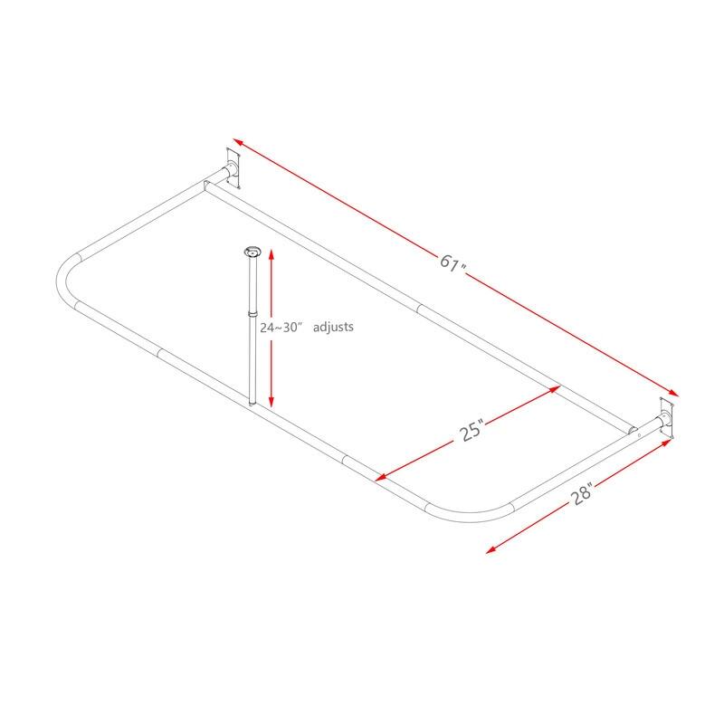 Utopia Alley Rustproof Aluminum D-shape Shower Rod With Ceiling Support for Freestanding Tubs, 60 * 25 in