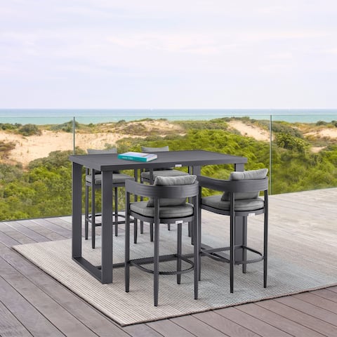 Menorca Outdoor Patio 5-Piece Bar Table Set in Aluminum with Grey Cushions