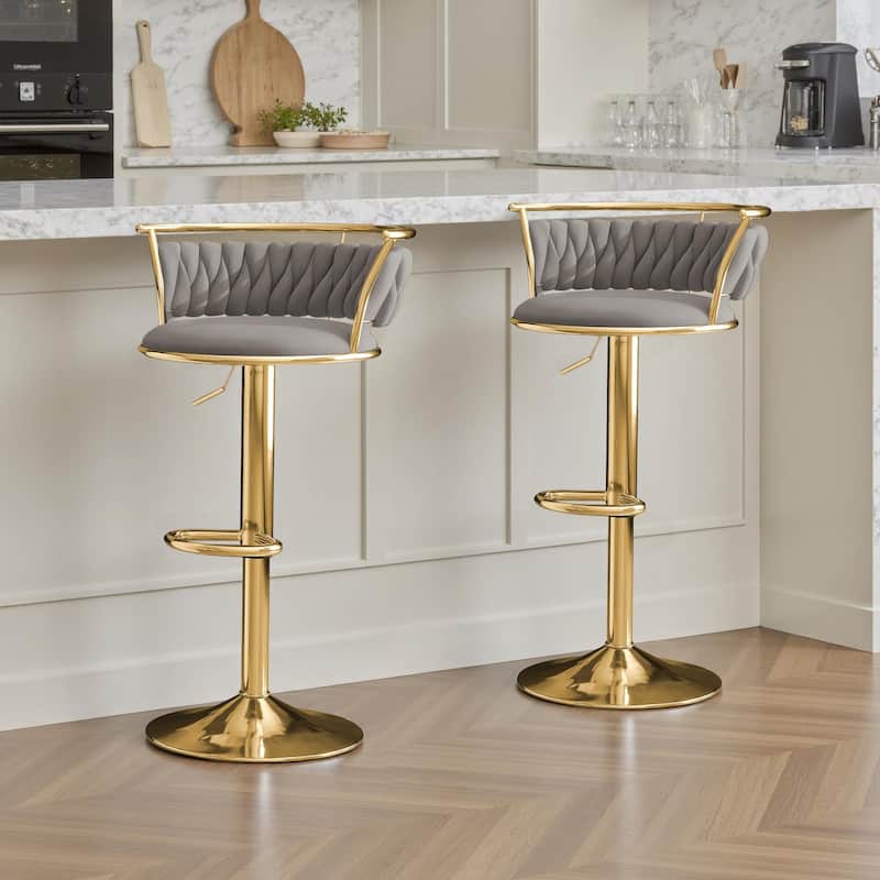 Set of 2 Velvet Adjustable Swivel Bar Stools
