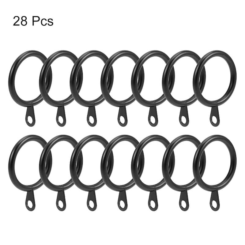Curtain Rings, Metal Drapery Ring for Curtain Rods, 28 Pcs - Black - 28mm