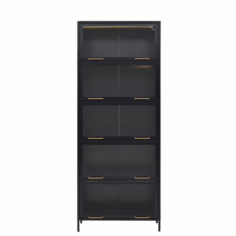 78" Tall Glass Display Cabinet with LED Lights - 5-Tier, Black