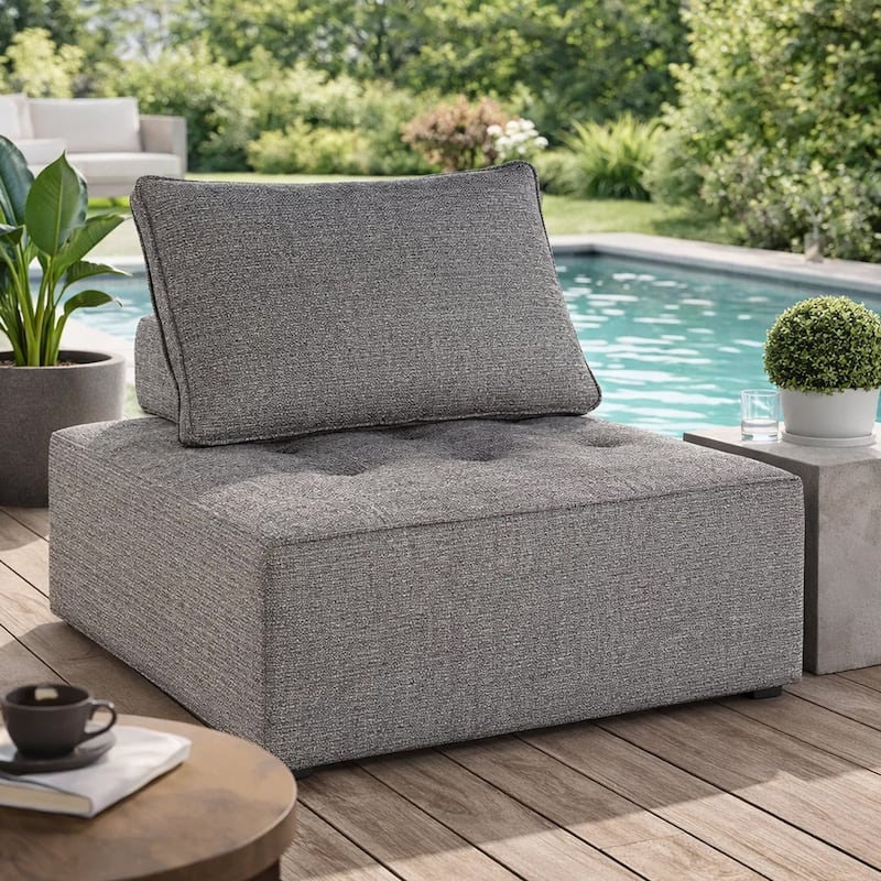 Lily 38 Inch Outdoor Lounge Chair, Armless Cushioned Seat, Brown Finish