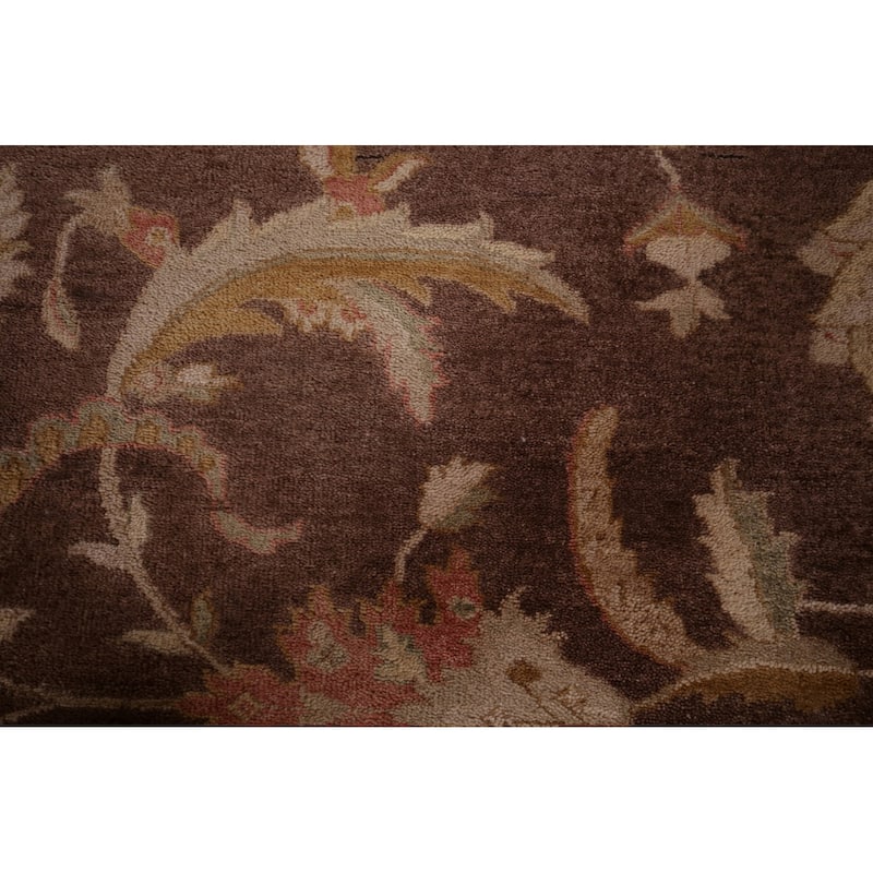 Brown Floral Chobi Peshawar Oriental Area Rug Hand-Knotted Wool Carpet - 8'11" X 11'11"