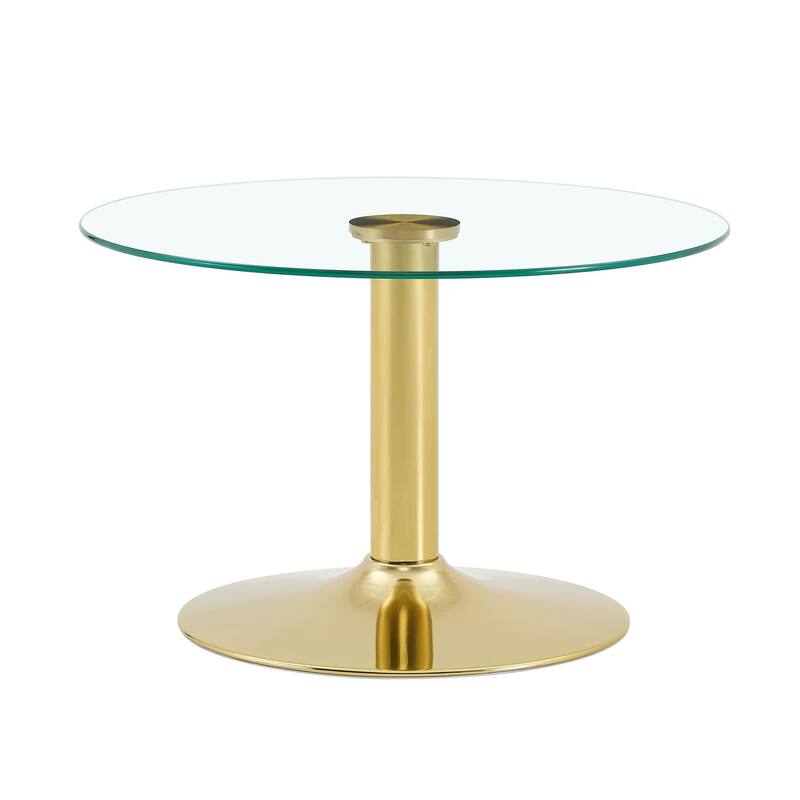 Roomfitters 27.5-Inch Round Tempered Glass Coffee Table, Metal Base, Circular Center Table, Modern Minimalist