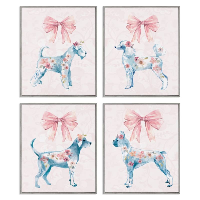 Stupell Chic Stylish Pastel Dogs Framed Giclee Art Design By Carol Robinson (Set of 4) - 11 x 14 - Grey