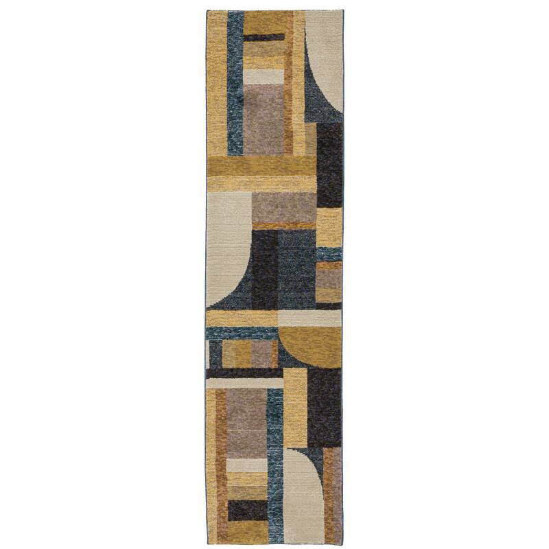 Style Haven Stephan Art Deco Inspired Geometric Blue/ Gold Area Rug - 2'3" X 8' - Runner/Rectangle