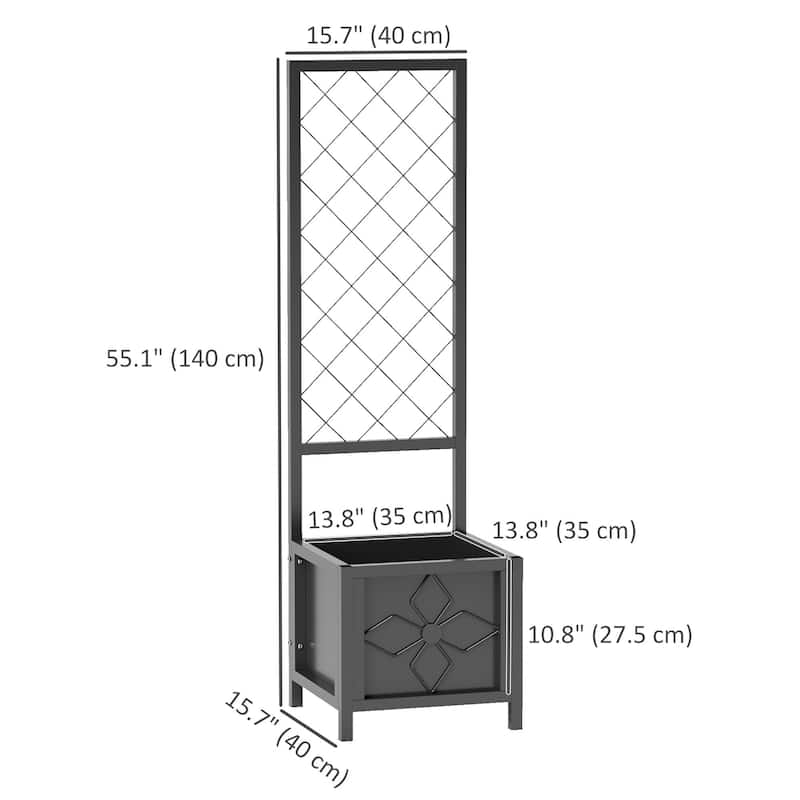 Galvanized Raised Garden Bed with Trellis, Metal Planter Box with Drainage Holes For Climbing Plants, Vegetable